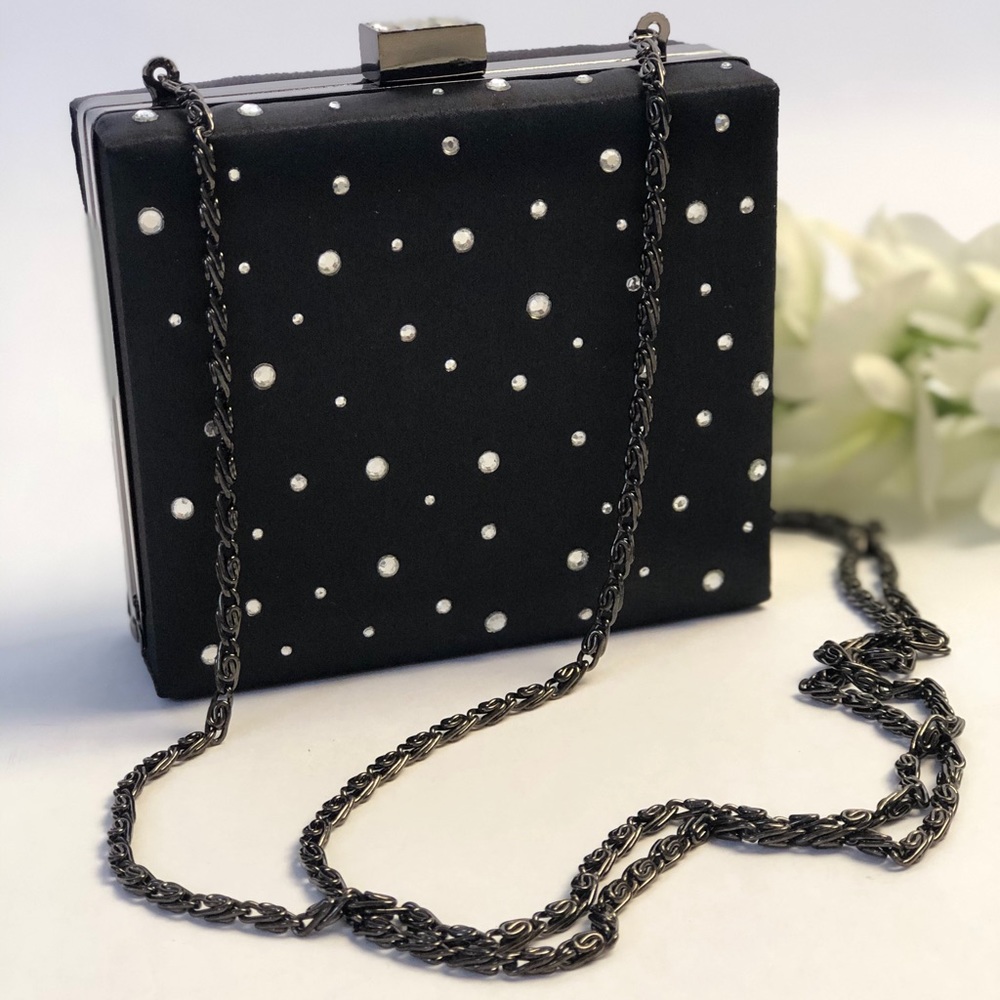 VTG Black Minaudiere Box Purse with Rhinestones